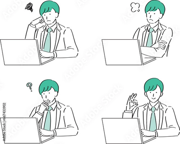 Obraz PCを操作する色々な表情の男性医師