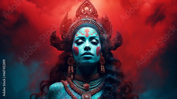 Obraz Indian Goddess With Red Smoke in the Background