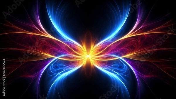 Fototapeta Abstract multicolor neon glowing line, Technology background