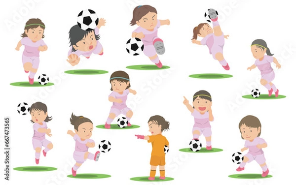 Obraz 女子サッカー選手　イラストセット