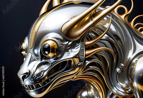 Fototapeta liquid metal creature. art illustration, generative ai
