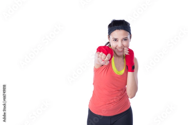 Obraz boxer woman during boxing exercise