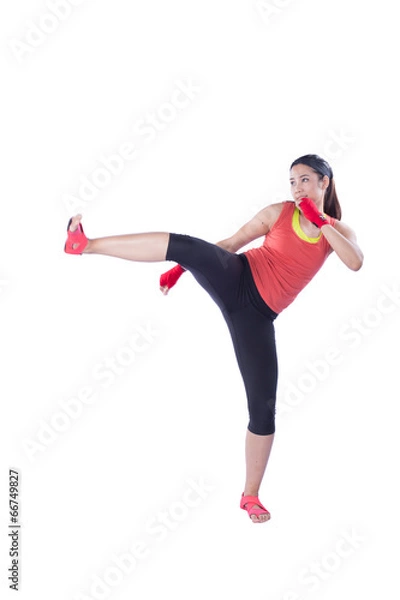 Obraz boxer woman during boxing exercise