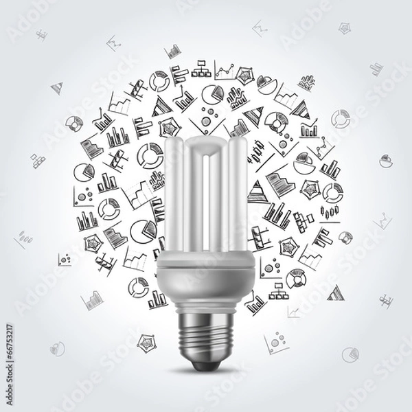 Fototapeta Energy saving bulb with diagram icons