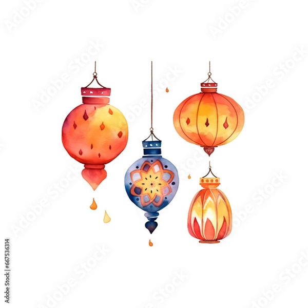 Obraz Colorful watercolor diwali lantern