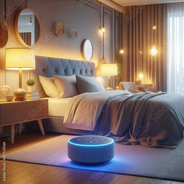 Obraz modern bedroom with smart speaker