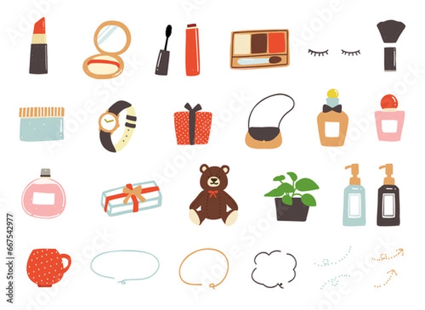 Fototapeta コスメ、ギフト、雑貨のかわいいアイコンセット