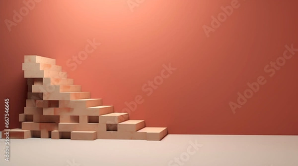 Fototapeta stair background image with brown wall.  Banner, poster, card for travel, presentations with copy space.