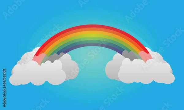 Fototapeta Colorful rainbow with clouds in a cartoon style