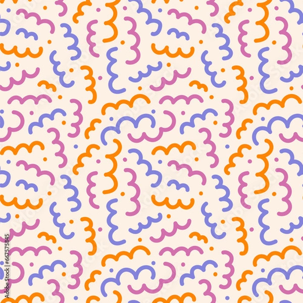 Obraz Squiggle cute naive seamless pattern. Creative bright scribble abstract style. Colored naive background illustration. Simple hand drawn wallpaper print.