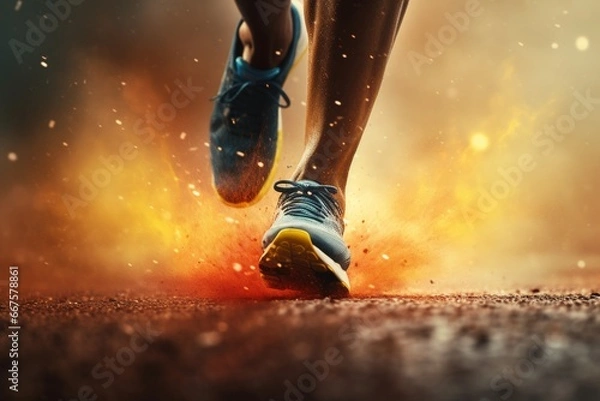 Fototapeta Running to Success: Close-Up of a Runner at the Start