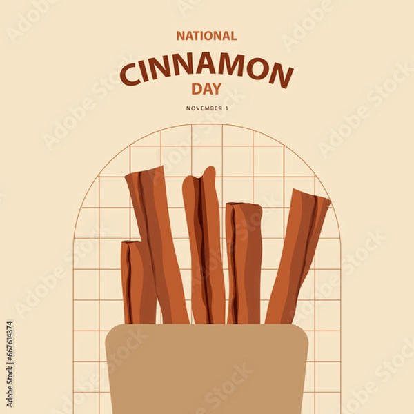 Fototapeta National Cinnamon Day on november 1, Some cinnamon in a container vector illustrator and text isolated on abstract background for commemorate and celebrate National Cinnamon Day.