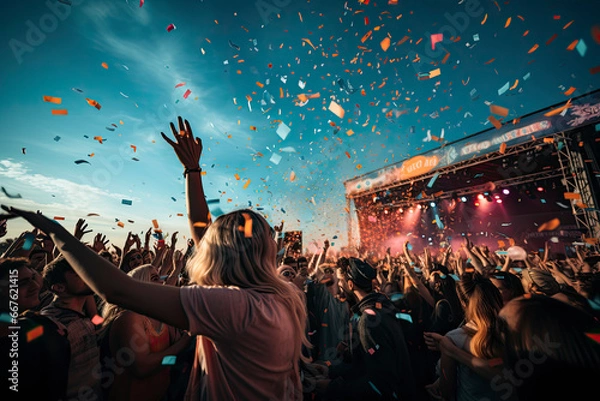 Obraz crowd partying stage lights live concert summer music festival