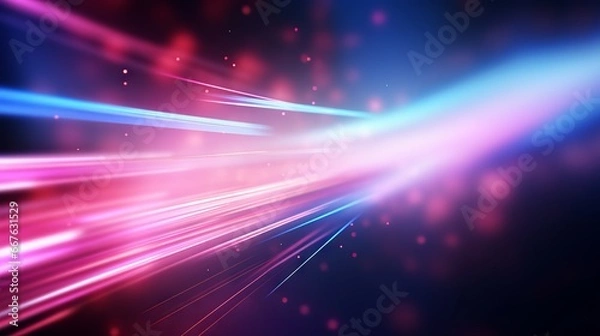 Fototapeta Abstract Pink and Blue Neon Lines with Bokeh Lights on Dark Background. Data Transfer and Digital Technology Concept. Creative Design for Wallpaper or Banner.