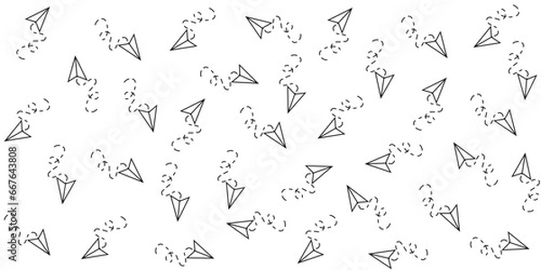 Fototapeta Abstract Paper airplane seamless pattern on white background. Children's ornament Simple black line plane. Vector illustration can be used t-shirt textile wallpaper print.
