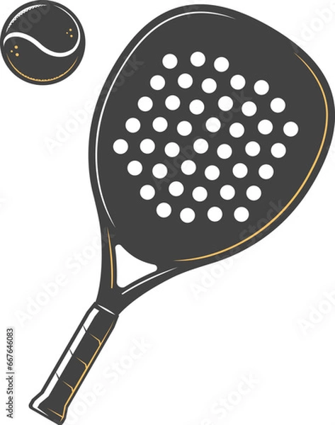 Fototapeta Padel, paddle racket and ball vector illustration isolated on white