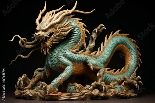 Fototapeta Mysterious Chinese mythical dragon. Asian eastern creature. Generate Ai