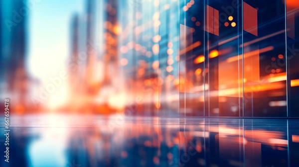 Obraz Close up view of business people working in offices from skyscraper windows. AI Generated