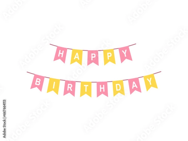 Obraz Colourful bunting flags. Happy birthday banner. Festive decorations. Vector illustration. 