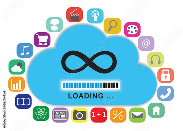 Fototapeta Cloud computing with apps concept