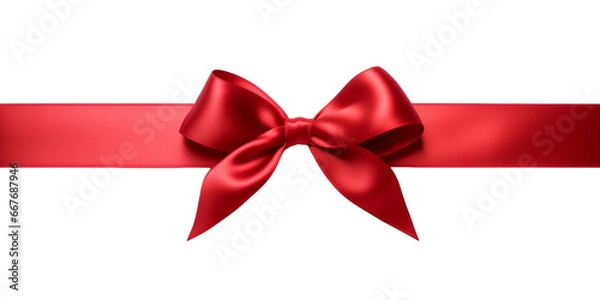 Obraz Shiny red satin ribbon, isolated on transparent background