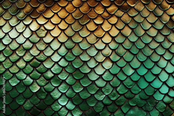 Fototapeta Dragon scale texture. Dragon, dinosaur skin background. Squama of fish, mermaid, reptile or fantasy monster. Monster leather background. Abstract fantasy pattern. Generated by artificial intelligence