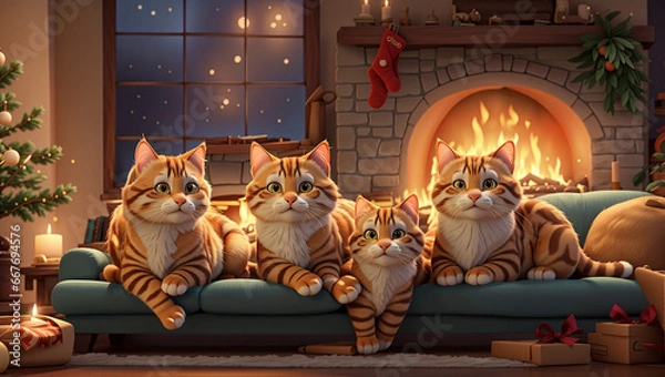 Obraz cat in fireplace