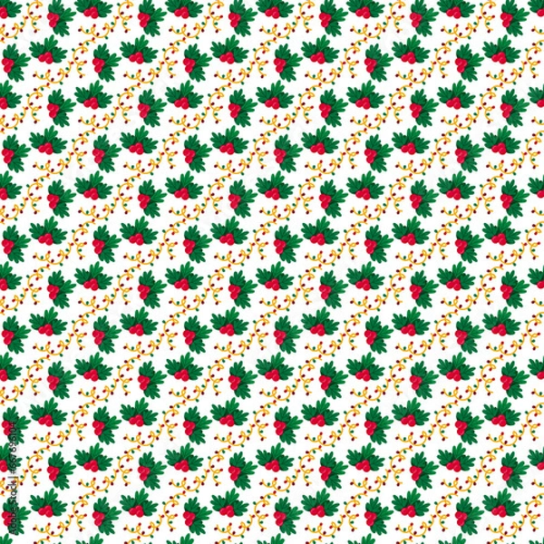 Fototapeta free vector seamless pattern with Christmas and redberry .