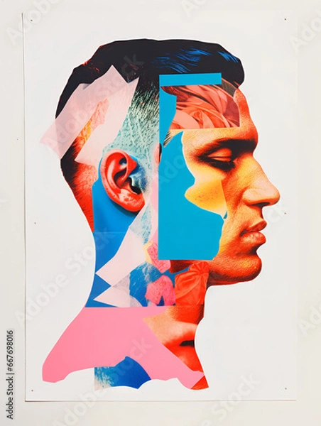 Fototapeta Collage portrait. Magazine clippings, fashion shoots, flowers and leaves. Abstract paper collage.