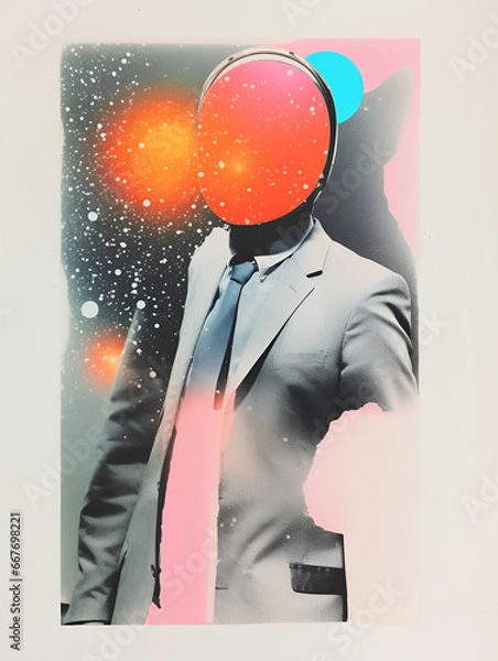 Fototapeta Collage portrait. Magazine clippings, fashion shoots, flowers and leaves. Abstract paper collage.