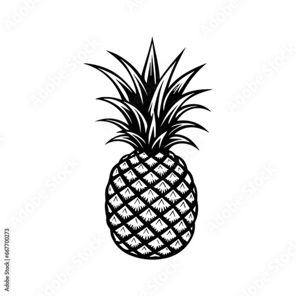 Obraz pineapple fruit. Vector black and white illustration.