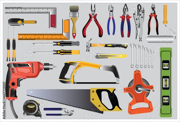 Obraz Flat design concept hand work tools box set.Vector