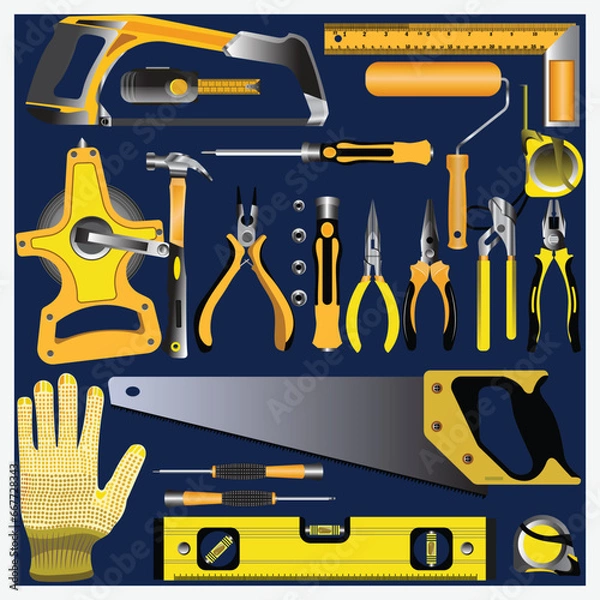 Obraz Flat design concept hand work tools box set.Vector