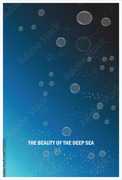 Obraz Blue ocean with bubbles illuminated the bright rays. Under water. vector