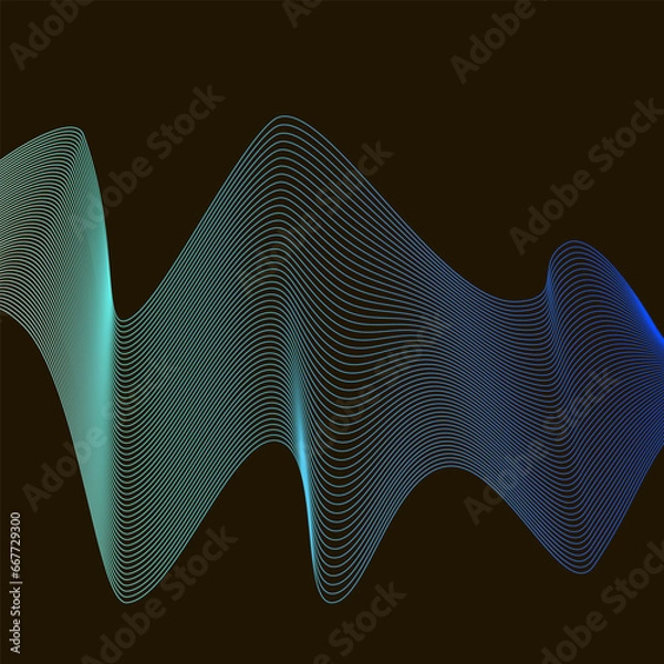Fototapeta Vector futuristic modern background. Wavy lines of blue, green on black background. Concept of business, digital technology, science, music.