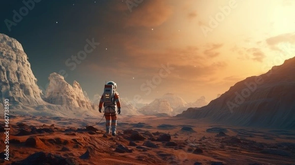 Fototapeta astronaut exploring an unknown planet generative ai