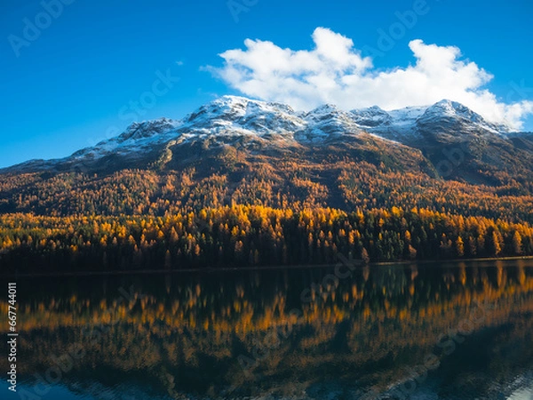 Obraz Magnificent autumn atmosphere of St.Moritz, famous and luxury ski resort town, located in the upper Engadin valley in the south-eastern corner of Switzerland.