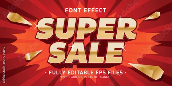 Fototapeta Vector luxury gold with super sale text effect editable font style