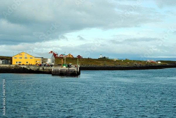 Fototapeta Leaving Flatey island in Breidafjördur fjord, on the ferry Baldur