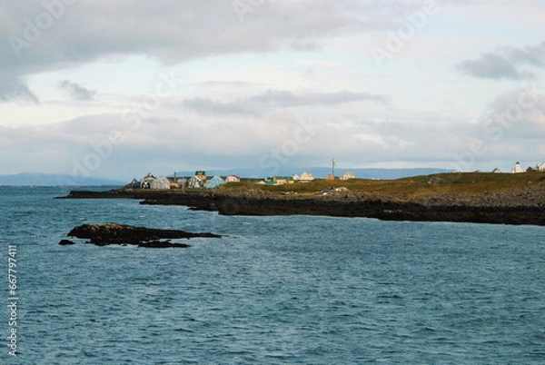 Fototapeta View on Flatey island in Breidafjördur fjord, Westfjords, Iceland from the ferry Baldur 