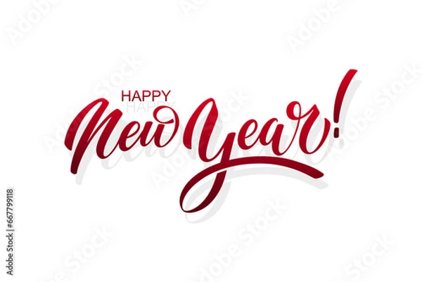 Obraz Happy New Year hand lettering calligraphy. Vector holiday illustration element. Typographic element