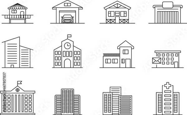 Obraz Building Line Vector Icon Set
