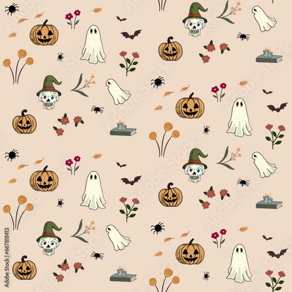 Fototapeta Seamless spooky scary pattern design