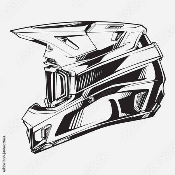 Fototapeta A black and white line art of a motorcycle helmet
