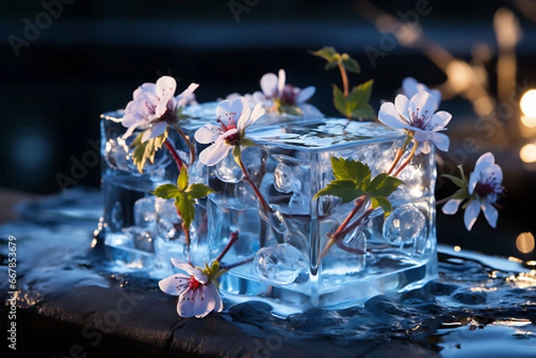 Fototapeta Flowers In Ice Cubes