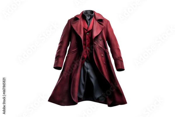 Fototapeta Classic long Dark grey and Brown coat with waistcoat, isolated object (PNG) on a transparent background, AI