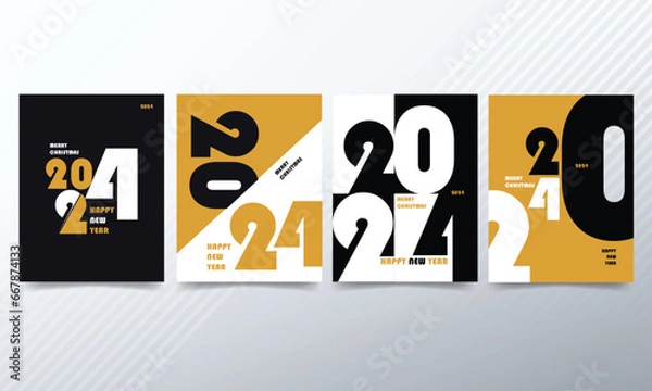 Fototapeta 2024 Happy New Year  and Merry Christmas. Abstract Vector Illustration for the New Year for Banner, Poster, Card.
