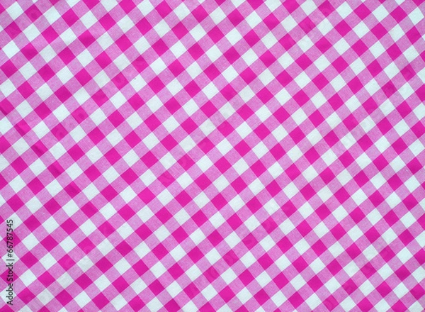 Fototapeta red checkered fabric closeup , tablecloth texture