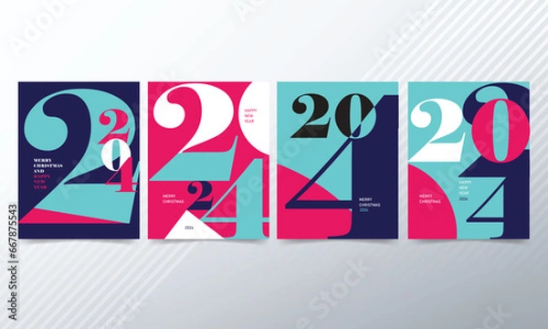 Fototapeta 2024 Abstract Vector Illustration for the New Year for Banner, Poster, Card. Set Numbers 2024 Year. Happy New Year 2024 and Merry Christmas.
