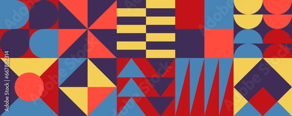 Fototapeta Modern geometric card. Memphis style design element. Minimalistic shape pattern.